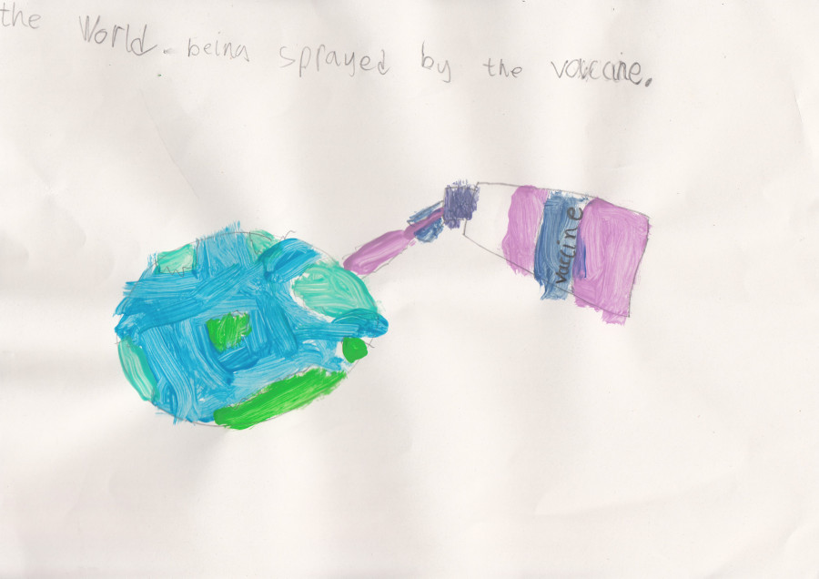 'The World Being Sprayed By The Vaccine' by Hazel (7) from Wicklow
