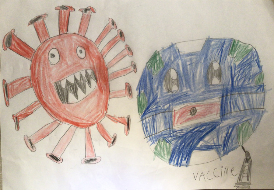 'Earth + Vaccine versus COVID-19' by Saoirse (5) from Dublin